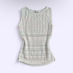 Vintage Wuaman Pima Cotton Pastel Open Knit Scalloped Trim Top Peru